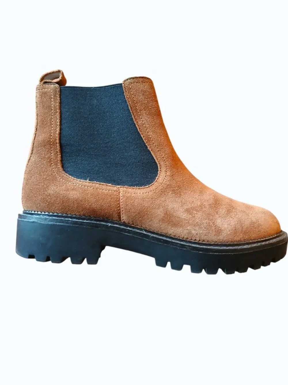 CASLON MILLER Chestnut Brown Suede Pull-On Lug Sole Ankle Boots - Like New
